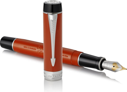 Parker duofold centennial vulpen | classic big red vintage | medium puur gouden penpunt | zwarte inkt en converter | premium geschenkdoos
