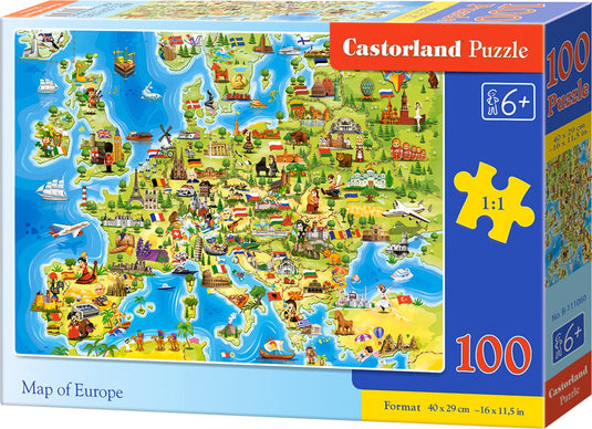 Castorland map of europe – puzzel – 100 stukjes – educatief – premium kwaliteit