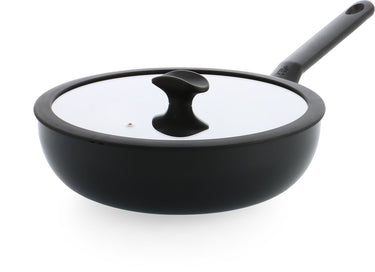 Bk enjoy wokpan 28cm – 4.2l – pfas-vrije antikleeflaag – wokpan inductie – keramische pan - ovenbestendig tot 160°c - koudgrepen - met glazen deksel - zwart