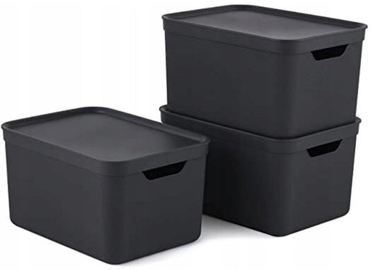 Rotho jive opbergboxen set van 3 opbergdozen 16 l met deksel, kunststof (pp gerecycled), zwart antraciet, 3x16 (35 x 25 x 20 cm)