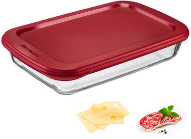 Westmark west glazen schaal voor vleeswaren, inhoud: 1600 ml, borosilicaatglas, luchtdicht afsluitbaar, glas kunststof, transparant rood, 235622e1