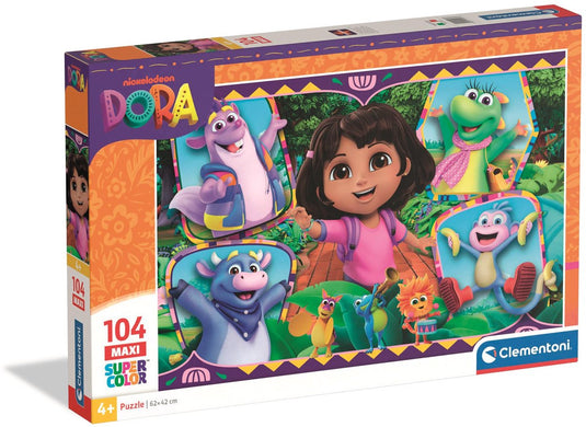 Clementoni - puzzel - 104 stukjes - dora the explorer - puzzel voor kinderen - maxi super color - vanaf 3 jaar