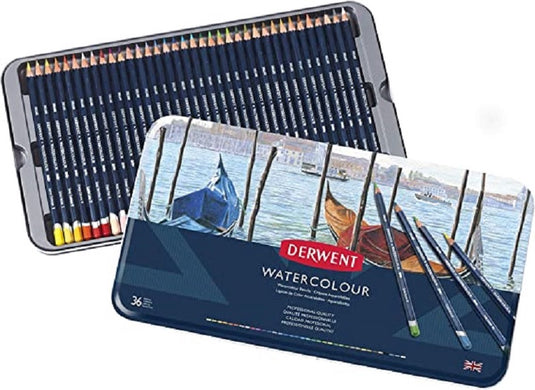 Derwent watercolour potloden in blik - set van 36 aquarelpotloden - assorti