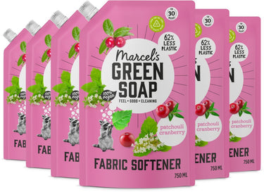 Marcel's green soap wasverzachter navulling - patchouli cranberry - 6 x 750ml - 180 wasbeurten