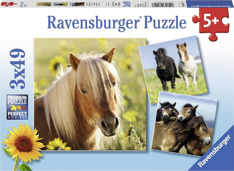 Afbeelding laden in galerijviewer, Ravensburger puzzel schattige pony's - 3x49 stukjes - kinderpuzzel
