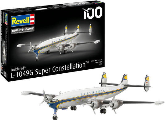 Revell modelbouwpakket vliegtuigen - 03745 lockheed l.1049g super constellation - lufthansa 100 - duits passagiersvliegtuig plastic - 1:144 - modelbouw