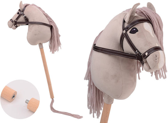 Johntoy holly horse - hobby paard de luxe met korte stok,ca. 80 cm met halster , stokpaardje voor horsing om op te rijden voor kinderen zonder geluid