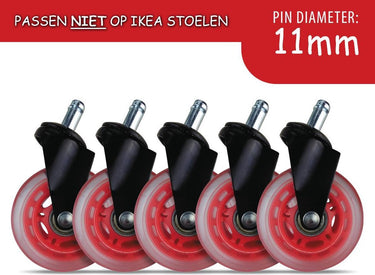 L33t-gaming - 3 wielen voor gamestoelen universeel 5 st - 3 inch rubberen bureaustoel wieltjes voor gamestoelen - rood