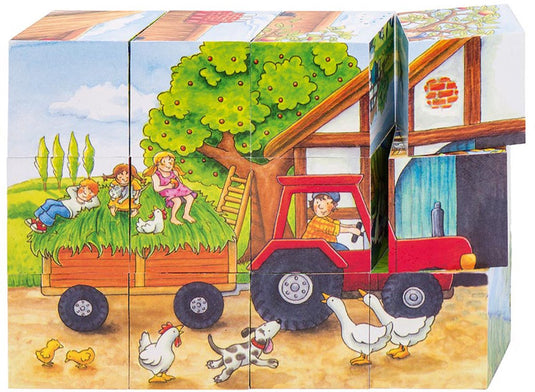 Goki houten blokpuzzel seizoenen op de boerderij, 12st.