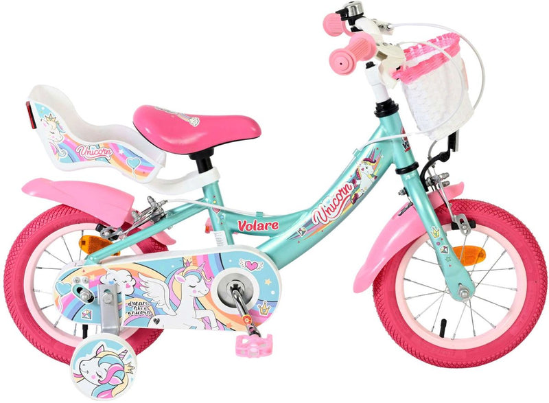 ギャラリービューアに画像をロードする, Volare unicorn kinderfiets - meisjes - 12 inch - groen - twee handremmen
