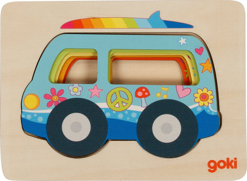 Afbeelding laden in galerijviewer, Goki houten lagenpuzzel auto, 5st.
