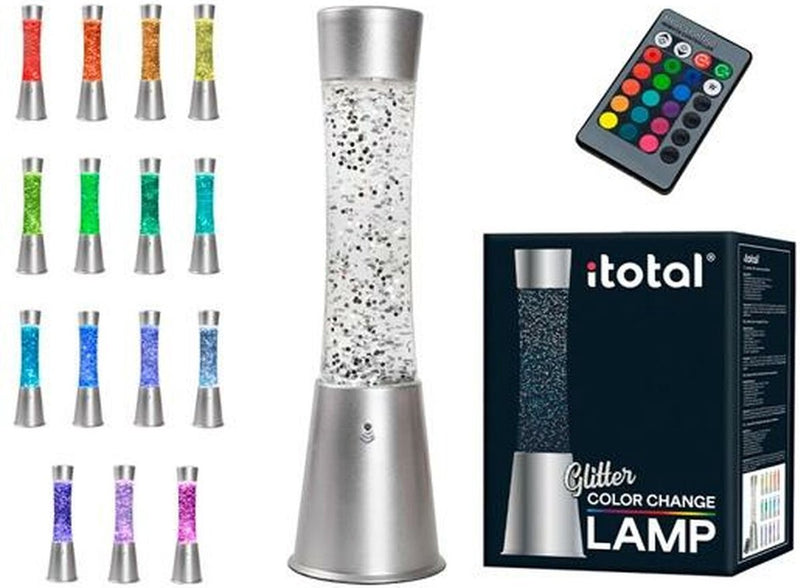 Afbeelding laden in galerijviewer, I-total lavalamp - glitterlamp - lava lamp - sfeerlamp - 41,5x10,8 cm - glas aluminium - afstandsbediening voor 16 kleuren - xl2495

