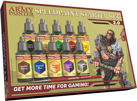 The army painter speedpaint starter set 2.0, perfecte acrylverfset voor beginners, bevat 10 flesjes van 18ml acrylic paint en 1 basiscoating kwast voor warhammer 40k en dungeons and dragons