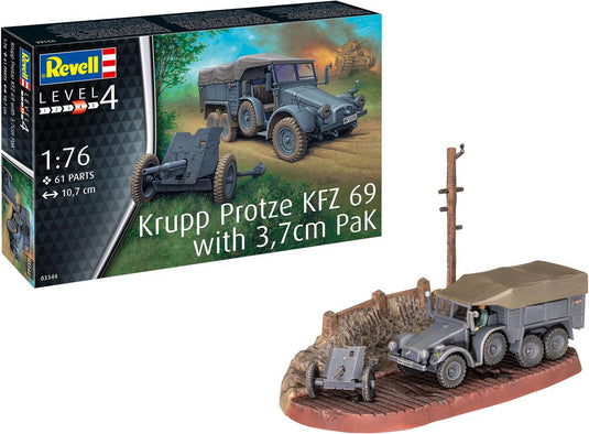 Revell modelbouwpakket militaire voertuigen - 03344 krupp protze kfz 69 with 3,7cm pak plastic - 1:76 - modelbouw