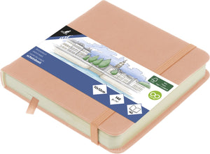 Kangaro schetsboek - 12x12cm - oudroze - pu hardcover - met elastiek en lint