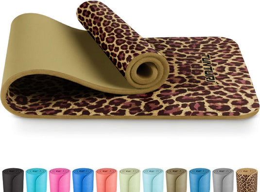 Tunturi nbr yogamat anti slip - fitnessmat extra dik zacht - sportmat - 180x60x1.5cm - incl trainingsapp - panterprint - luipaardprint
