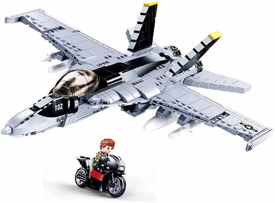 Sluban modelbricks f-18 bumblebee fighter straaljager bouwspeelgoed - constructiespeelgoed modelbouw - bouwdoos met 682 bouwstenen - m38-b0928 vanaf 10 jaar