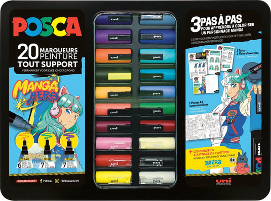 Posca verfmarker koffer manga hero 20 stuks creatieve set.