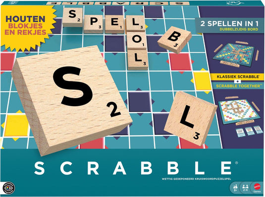 Mattel games scrabble - met houten blokjes - nederlandse editie