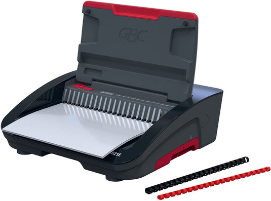 Gbc combbind® cb25e elektrische inbindmachine - plastic bindruggen - 450 vel - zwart rood
