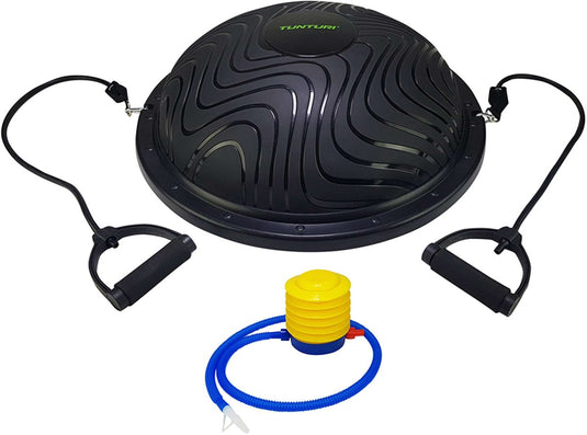 Tunturi balanstrainer pro met handvatten - balanskussen met resistance band set - balansbal incl. meegeleverde voetpomp - incl. gratis fitness app