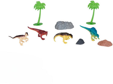 Eddy toys dino speelset - 9 stuks - dino figuren met palmbomen en rotselementen - speelgoed figuurtjes - dieren figuren - dinosaurus speelgoed 3+