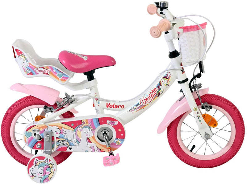 Afbeelding laden in galerijviewer, Volare unicorn kinderfiets - meisjes - 12 inch - wit - twee handremmen

