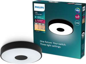 Philips led philips coiner plafondlamp - sceneswitch lichttechnologie - 24w - warmwit licht - zwart design
