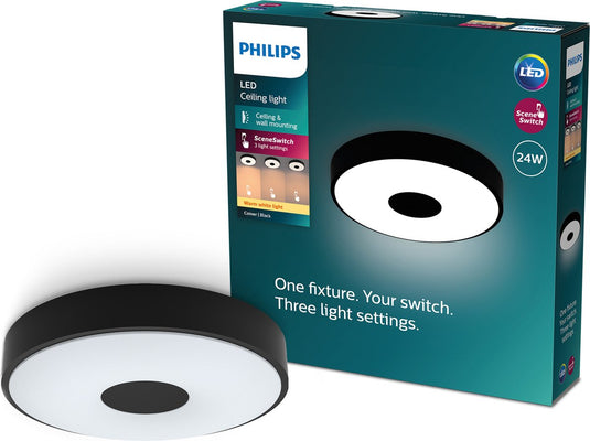Philips led philips coiner plafondlamp - sceneswitch lichttechnologie - 24w - warmwit licht - zwart design