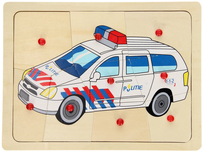 Afbeelding laden in galerijviewer, Playwood houten puzzel politie auto 9 delig hout
