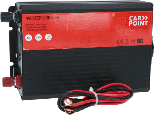 Carpoint omvormer 12v naar 230v – 500w 1000w piek – zuivere sinus – met beveiliging koeling – voor auto, camper boot