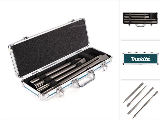 Makita accessoires 4-delige sds max beitelset: punt, vlak in aluminium koffer d-42466 - d-42466