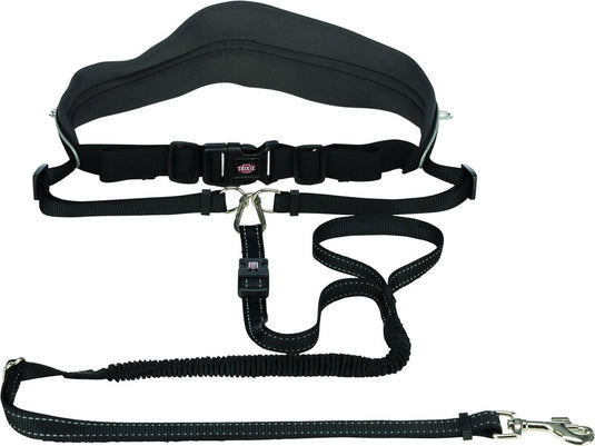Trixie looplijn met heupriem hands free - riem - 120 cm x 12 cm - zwart