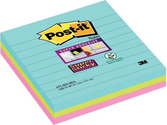 Post-it® 3m post-it super sticky notes gelijnd miami 101 x 101 mm (3 pack)