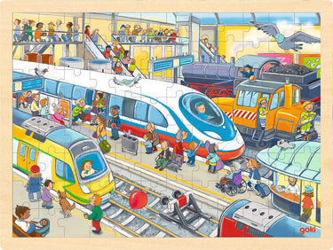 Goki houten puzzel treinstation, 96st.