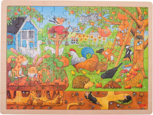 Goki houten legpuzzel - leven in de tuin 96st.