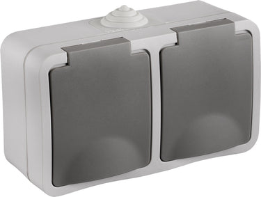Q-link contactdoos - opbouw - 2-voudig - randaarde - spatwaterdicht ip54 - grijs