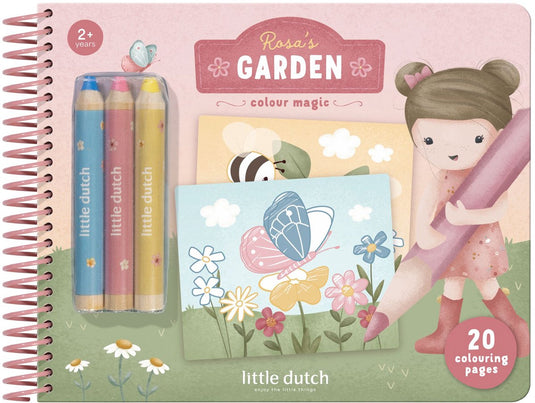 Little dutch magisch knutselboek rosa friends - compleet met 3 houten kleurpotloden - toverkrassen - creatief speelgoed 2 jaar