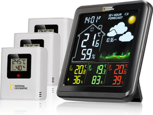 National geographic weerstation - va-kleurendisplayweerstation incl. 3 sensoren - met weersvoorspelling, alarmfunctie etc.