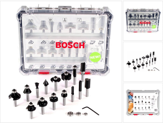Bosch accessoires 15-delige gemengde freesset - schachtdiameter 8 mm - 2607017472