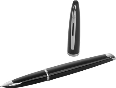 Waterman carène zwarte zee vulpen | hoogglans zwart met palladium beklede afwerking | fijne punt met blauw inktpatroon | geschenkverpakking