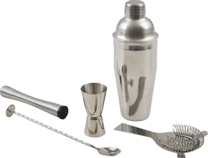 Point-virgule cocktailset - cobbler shaker, cocktailmaatje, stamper, barlepel en cocktailzeef