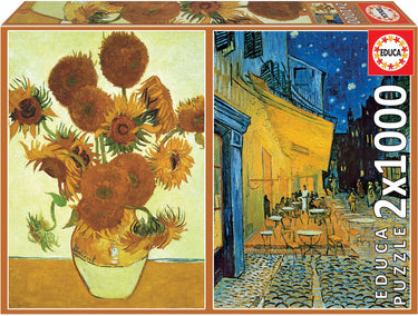 Educa - puzzel - 2 x 1000 stuks - sunflowers café terrace at night, vincent van gogh