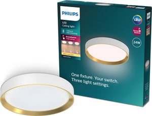 Philips led philips hanno plafondlamp - sceneswitch lichttechnologie - 24w - warmwit licht - wit met goud design