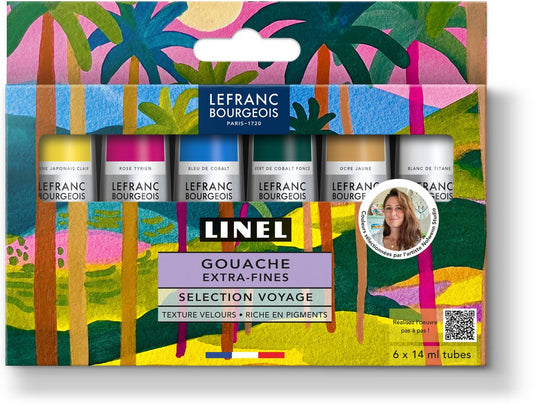 Lefranc bourgeois 302056 linel extra-fine gouache set „voyage“ 6×14 ml | professionele gouache verf