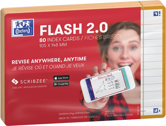 Oxford flash 2.0 - flashcards - gelijnd - a6 - oranje rand - 80 stuks