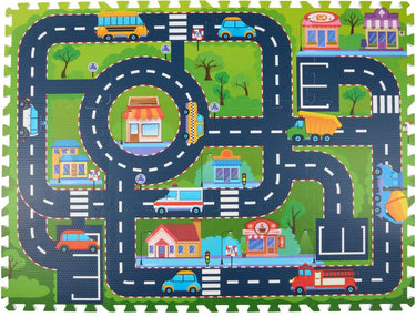 Eddy toys puzzelmat stad 12 stuks - speelmat met wegen en auto’s - foam speelmat kinderen met tegels - speelkleed wegennet voor binnen - vloermat speelgoed - 90 x 120 cm