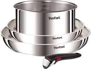 Tefal ingenio emotion l896s453 – 4-delige pannenset – inox 2 braadpannen 1 steelpan – afneembare handgreep – stapelbaar – inductiegeschikt – ovenbestendig – compact kookgerei