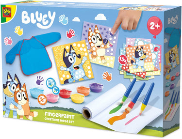 Ses creative bluey - vingerverf - mega set - vegan glutenvrij - goed uitwasbaar - voor kinderen vanaf 2 jaar - 15 kaarten en 1 kliederschort