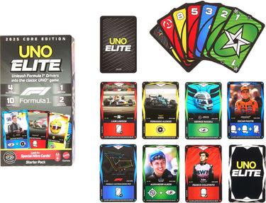 Mattel games – uno elite f1 – kaartspel – 112 kaarten – holografisch